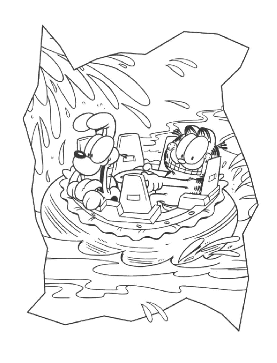 coloriage garfield dans une barque